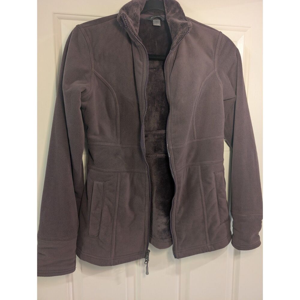 Eddie Bauer Plum Fleece Full Zip Jacket Sherpa Collar Women's XS